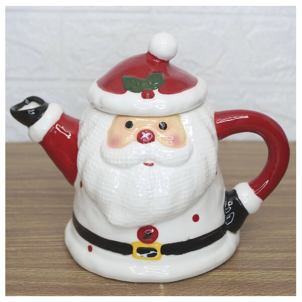 Bule Enfeite Natalino De Mesa Papai Noel Cerâmica 800ml
