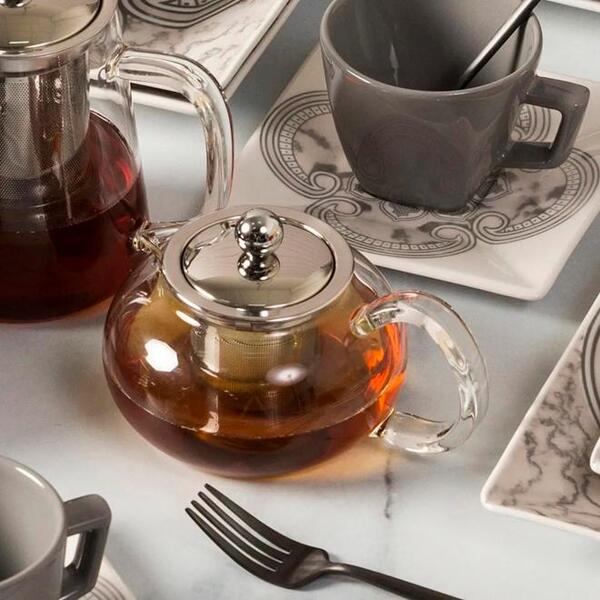 Bule Para Chá Oxford 500ml Vidro E Inox Com Infusor