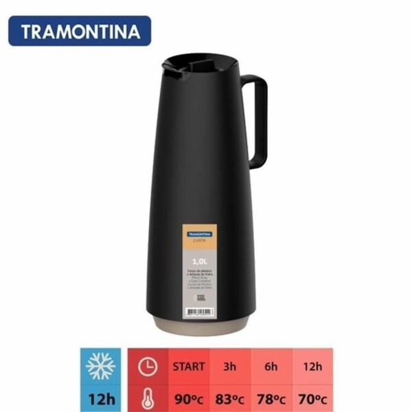 Bule Termico Exata Em Polipropileno Preto Com Ampola De Vidro