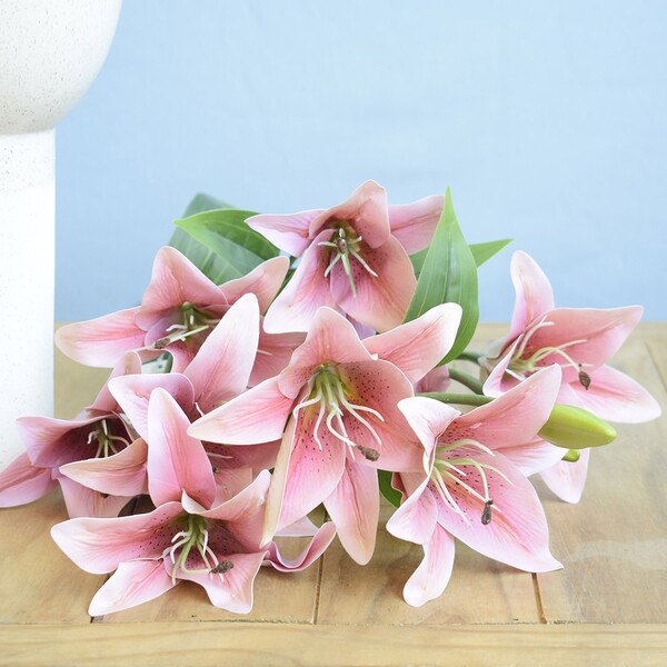 Buquê Artificial De Lírios Rosa - Toque Real 3d