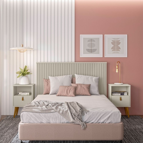 Cabeceira 1.4 E Mesas De Cabeceira Brank Off White