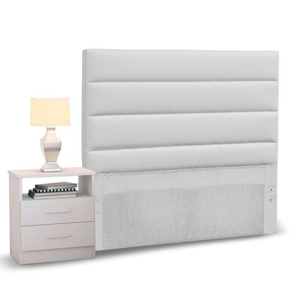 Cabeceira 90cm Greta Branco E 1 Mesa De Cabeceira Branco