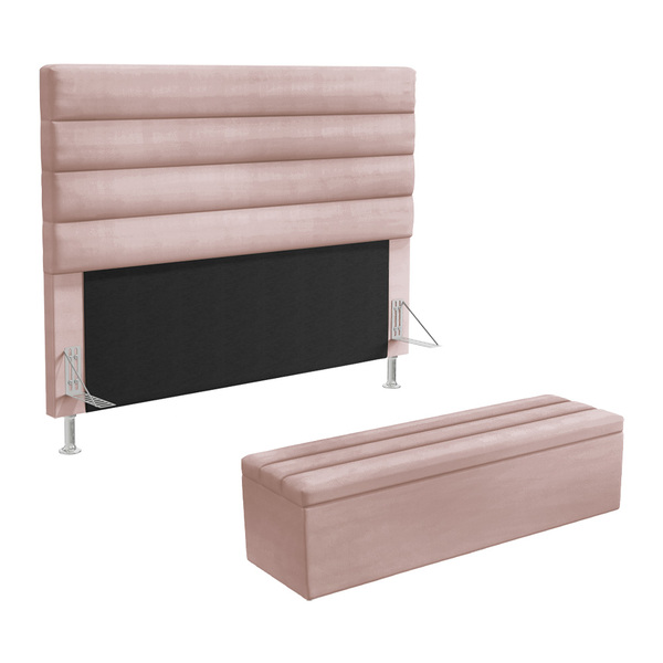 Cabeceira Atlas E Calçadeira Baú Ursa 140 Para Cama De Casal