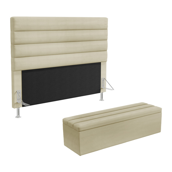 Cabeceira Atlas E Calçadeira Baú Ursa 140 Para Cama De Casal