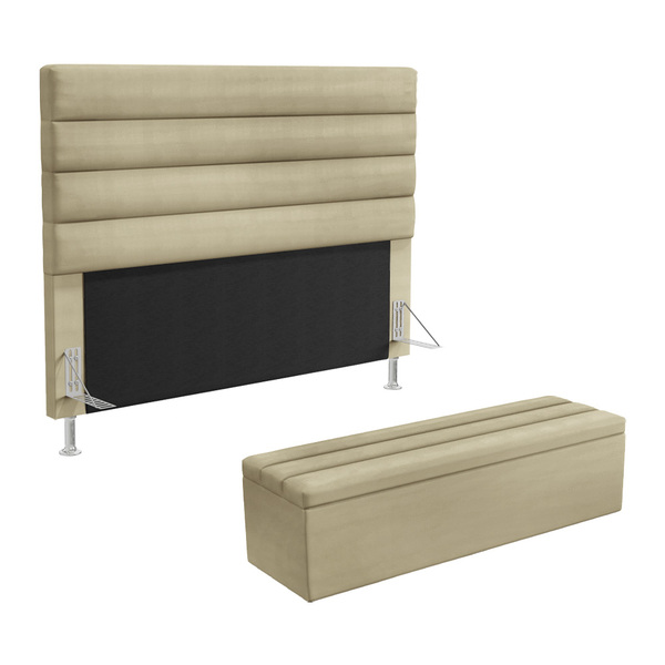 Cabeceira Atlas E Calçadeira Baú Ursa 160 Para Cama Queen A-0