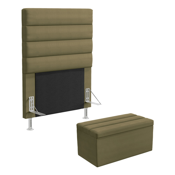 Cabeceira Atlas E Calçadeira Baú Ursa 90 Para Cama De Solteir