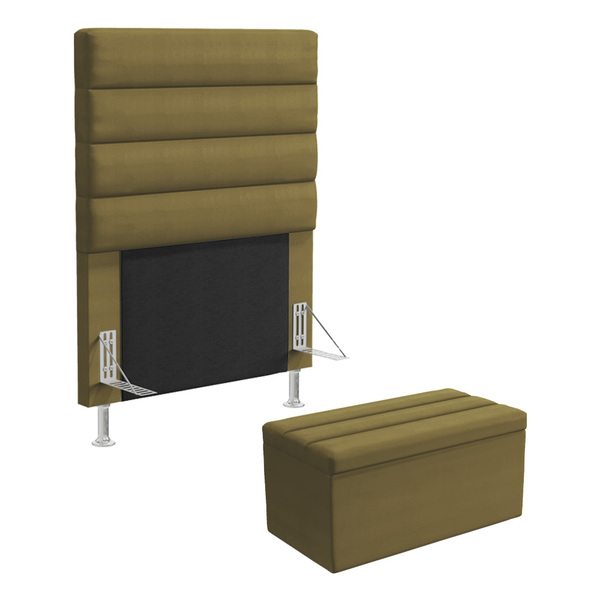 Cabeceira Atlas E Calçadeira Baú Ursa 90 Para Cama De Solteir