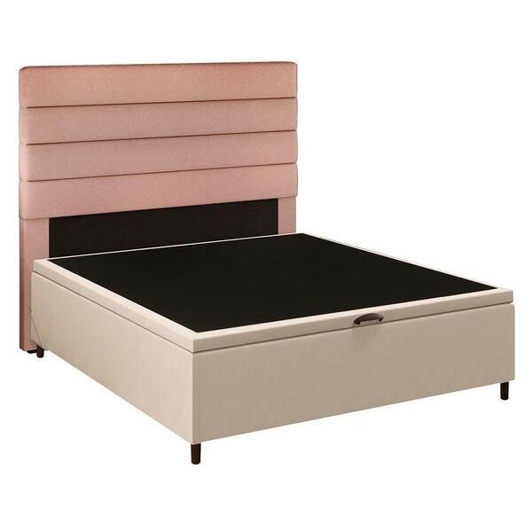 Cabeceira Baú Casal 138x188cm Hit Id5 Suede Bege/linho Rosê