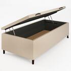 Cabeceira Baú Solteiro 88x188cm Hit Id5 Linho Rosê/corano Bege