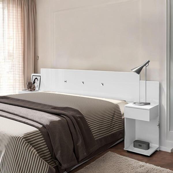 Cabeceira Box Ajustável Com Mesa De Cabeceira Arabella Branca