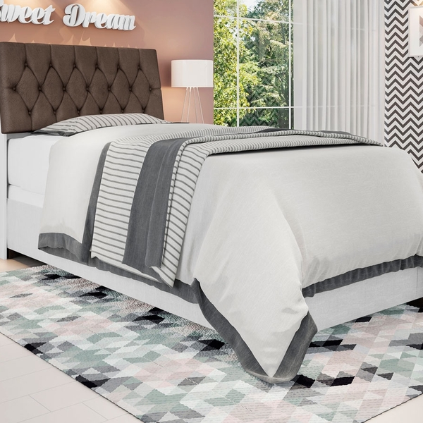 Cabeceira Box Branco Com Capitonê Marrom