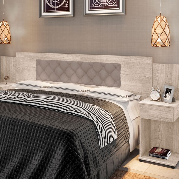 Cabeceira Box Bruna Amarula Com Capitonê Bege Claro