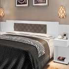 Cabeceira Box Bruna Branco Com Capitonê Bege Escuro