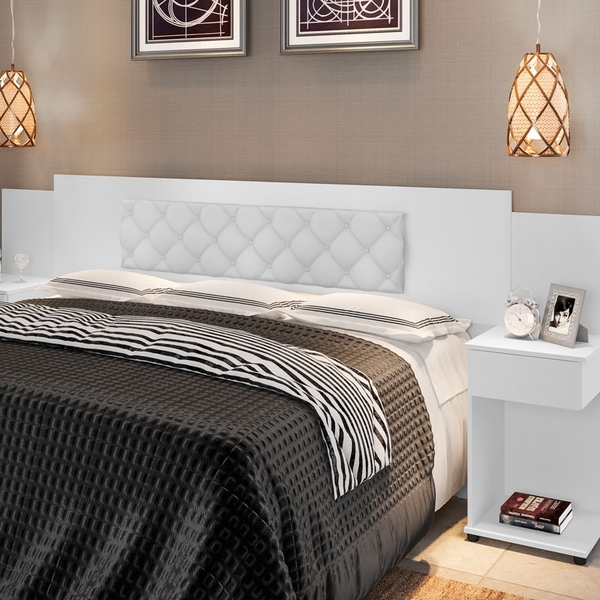 Cabeceira Box Bruna Branco Com Capitonê Branco