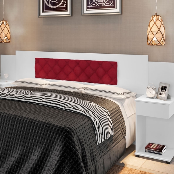 Cabeceira Box Bruna Branco Com Capitonê Vermelho