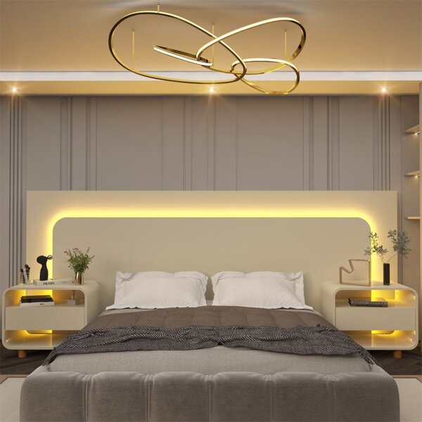 Cabeceira Box Casal Com 2 Mesas De Cabeceira Com Led Innova 1