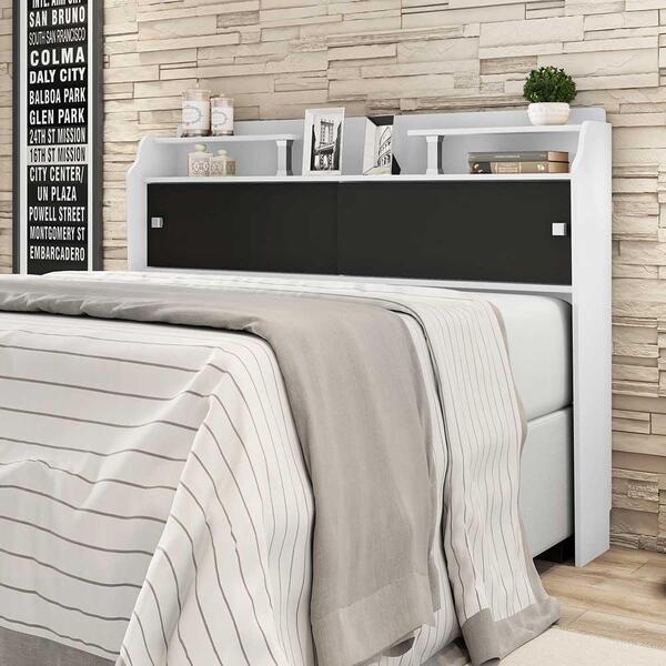 Cabeceira Box Casal Elisa Flex Branco Preto Framar
