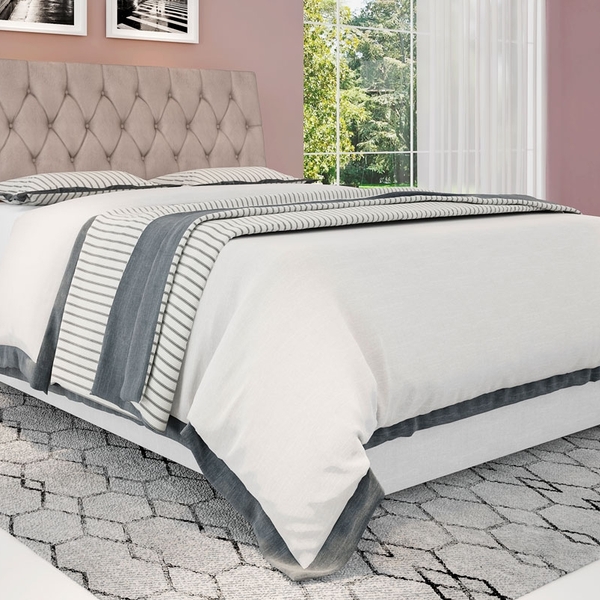 Cabeceira Box Casal Isis Chocolate Com Capitonê Bege