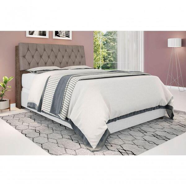 Cabeceira Box Casal Isis Chocolate Com Capitonê Bege Escuro