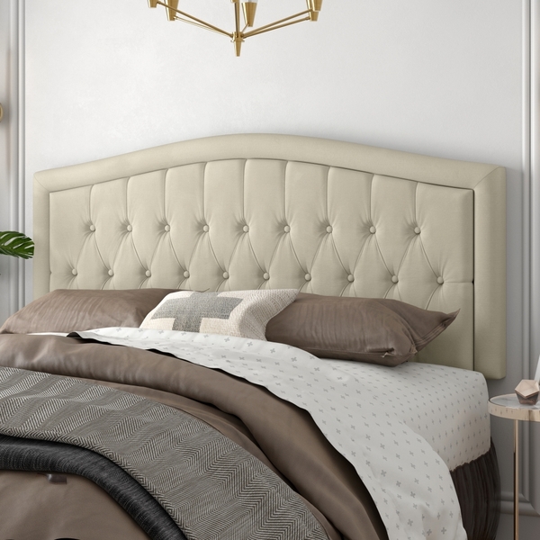 Cabeceira Box Estofada Curva Queen Adams Bege
