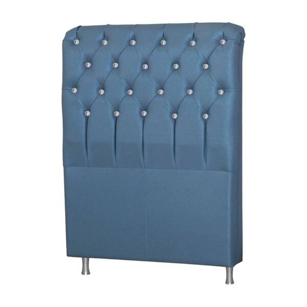 Cabeceira Box King 195cm Domus Corino Azul Glow Com Strass Bn