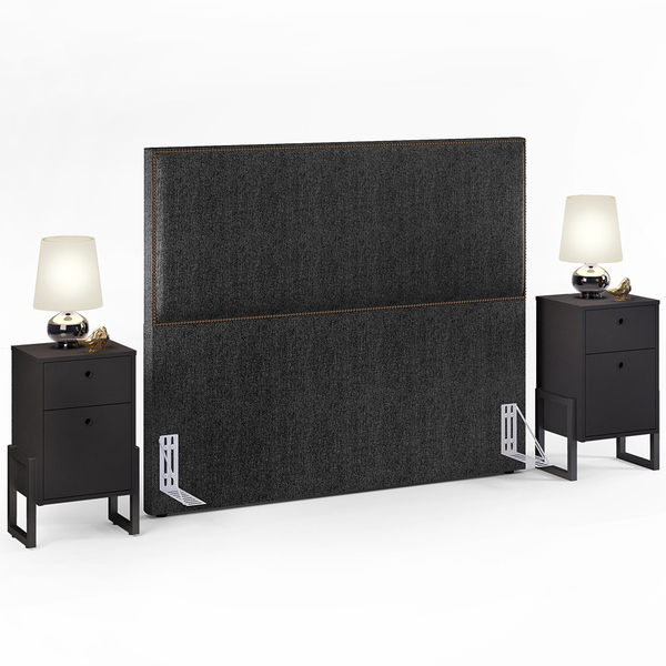 Cabeceira Box King Vicenza 195 Linho Chumbo L02 E 2 Mesas De