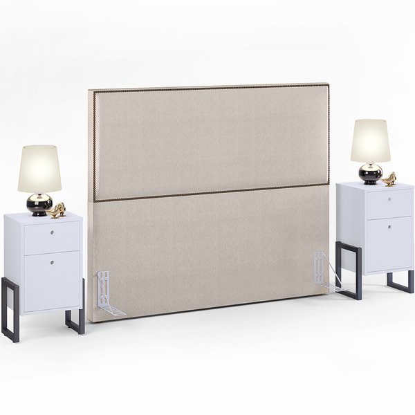 Cabeceira Box King Vicenza 195 Linho Cru L02 E 2 Mesas De Cab
