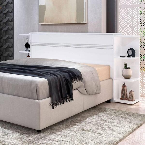 Cabeceira Box Queen Size Com Bau E Prateleiras Laterais Jade