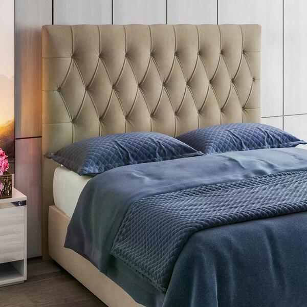 Cabeceira Box Solteiro Capitone 90 Cm Suede Bege Modoval Esto