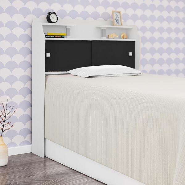 Cabeceira Box Solteiro Elisa Flex Branco Preto Framar