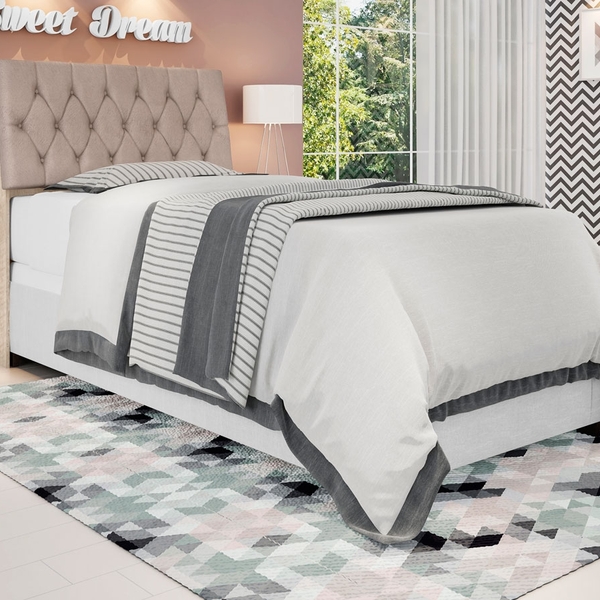 Cabeceira Box Solteiro Isis Amarula Com Capitonê Bege