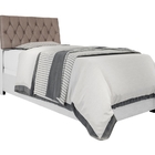 Cabeceira Box Solteiro Isis Branco Com Capitonê Bege Escuro
