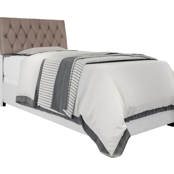 Cabeceira Box Solteiro Isis Branco Com Capitonê Bege Escuro