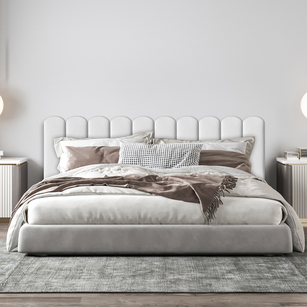 Cabeceira Branco Gelo Estofada Nuvem Para Cama Box Casal