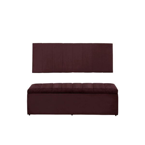 Cabeceira Calçadeira Baú 138 Cm Vitória Suede Bordô Claro