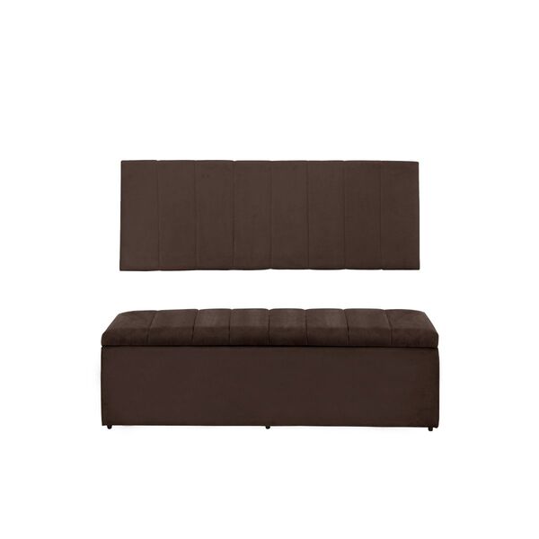 Cabeceira Calçadeira Baú 158 Cm Vitória Suede Marrom Escuro