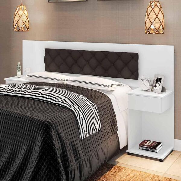 Cabeceira Cama Box Ajustável Branco Com Capitonê Suede Marrom