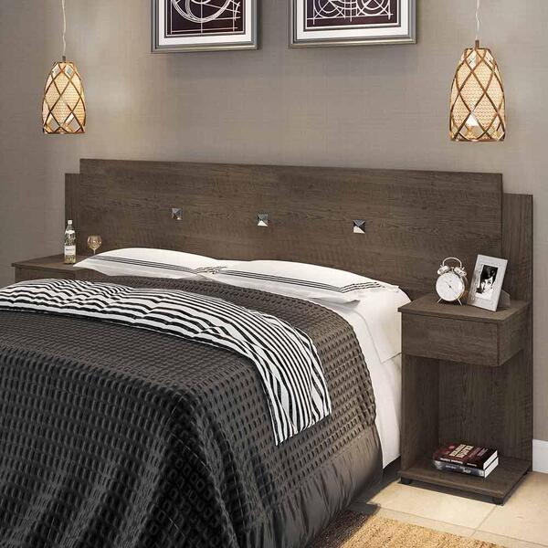 Cabeceira Cama Box Ajustável Com Mesas Laterais Chocolate Bru