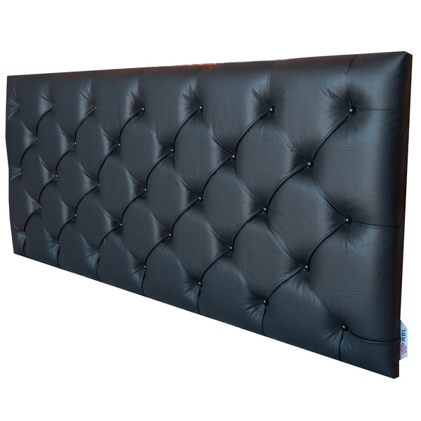 Cabeceira Cama Box Capitonê Corino Preto Almofadado Solteiro