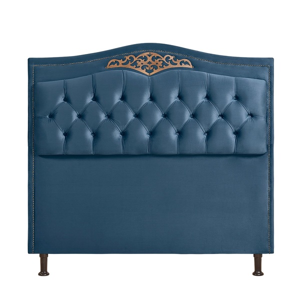 Cabeceira Cama Box Casal 140 Cm Estofada Luxor Azul Holanda P
