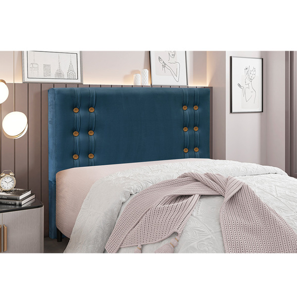 Cabeceira Cama Box Casal 140 Cm Gênova Veludo Azul Marinho S0