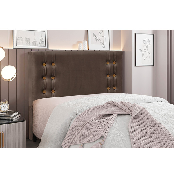 Cabeceira Cama Box Casal 140 Cm Gênova Veludo Marrom S04 - D'