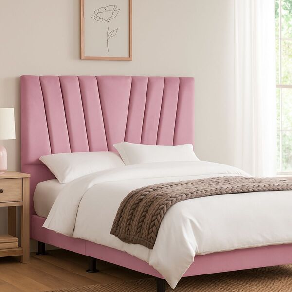 Cabeceira Cama Box Casal 140 Cm Lizza Em Veludo Com Frame Rosa