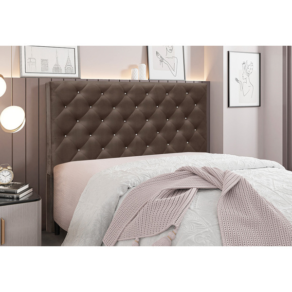 Cabeceira Cama Box Casal 140 Cm Tania Veludo Marrom S04 - D'r