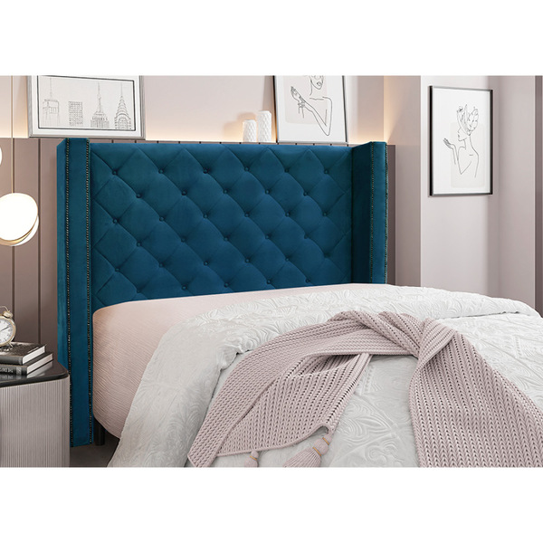 Cabeceira Cama Box Casal 140 Cm Vicenza Veludo Azul Marinho S