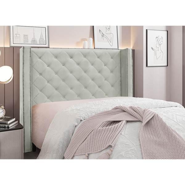 Cabeceira Cama Box Casal 140 Cm Vicenza Veludo Prata S04 - D'