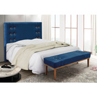 Cabeceira Cama Box Casal 140cm E Recamier Gênova Suede Azul M