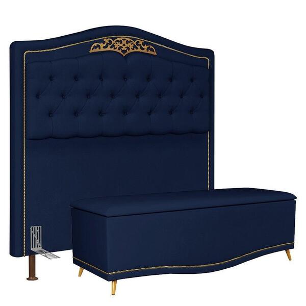 Cabeceira Cama Box Casal 195cm Suede Azul
