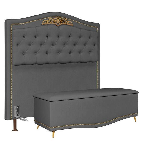 Cabeceira Cama Box Casal 195cm Suede Chumbo
