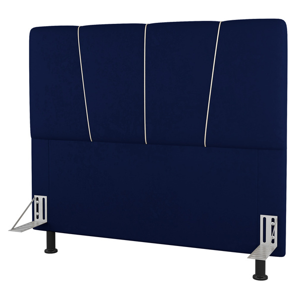Cabeceira Cama Box Casal Amber 140cm Estofada Veludo Azul Mar